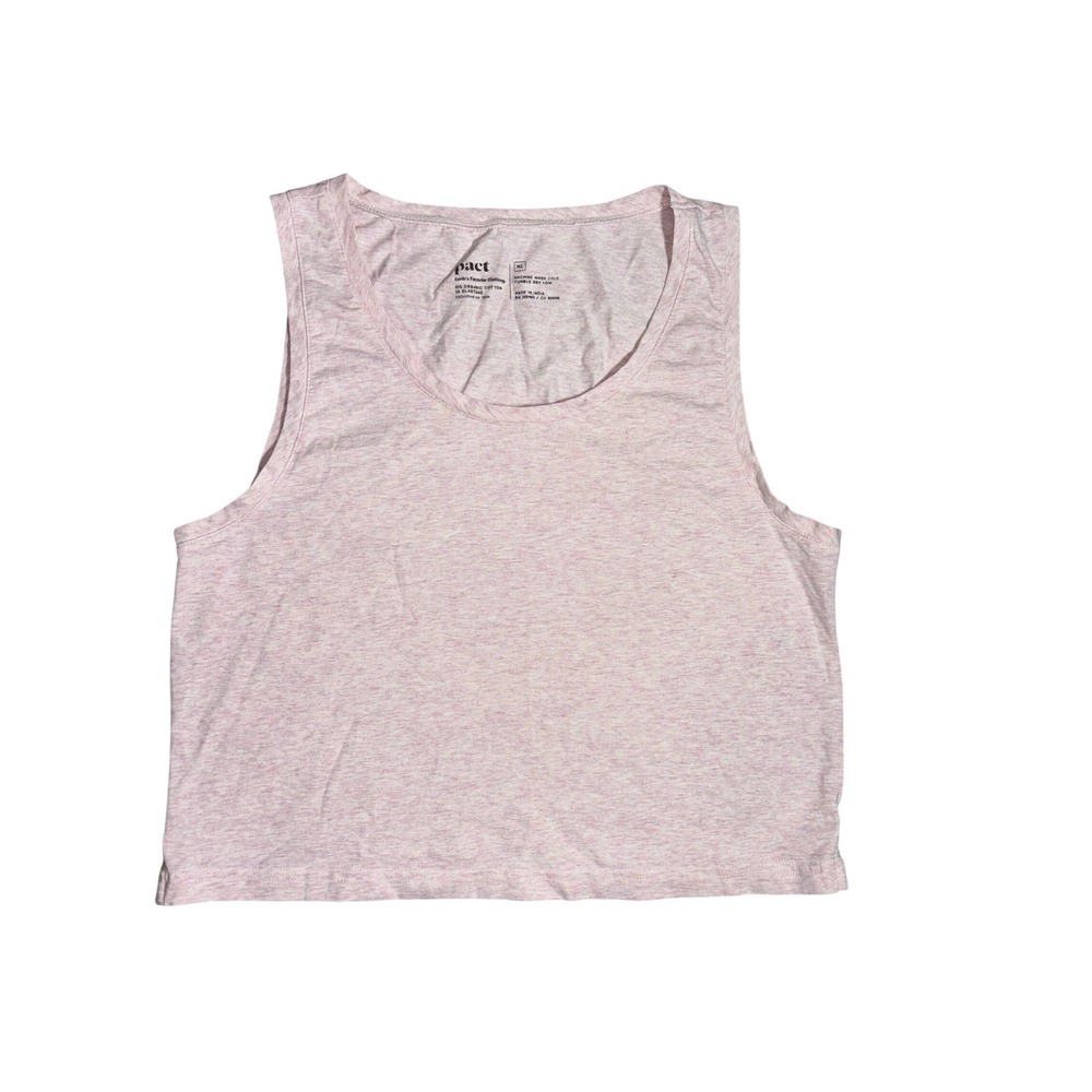 Pact XL Organic Cotton Cropped Tank Top Heathered Sleeveless Scoop Neck Natural